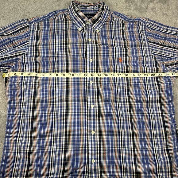 Ralph Lauren Custom Fit Plaid Button Down Short Sleeve Shirt Large Blue White - Picture 6 of 7
